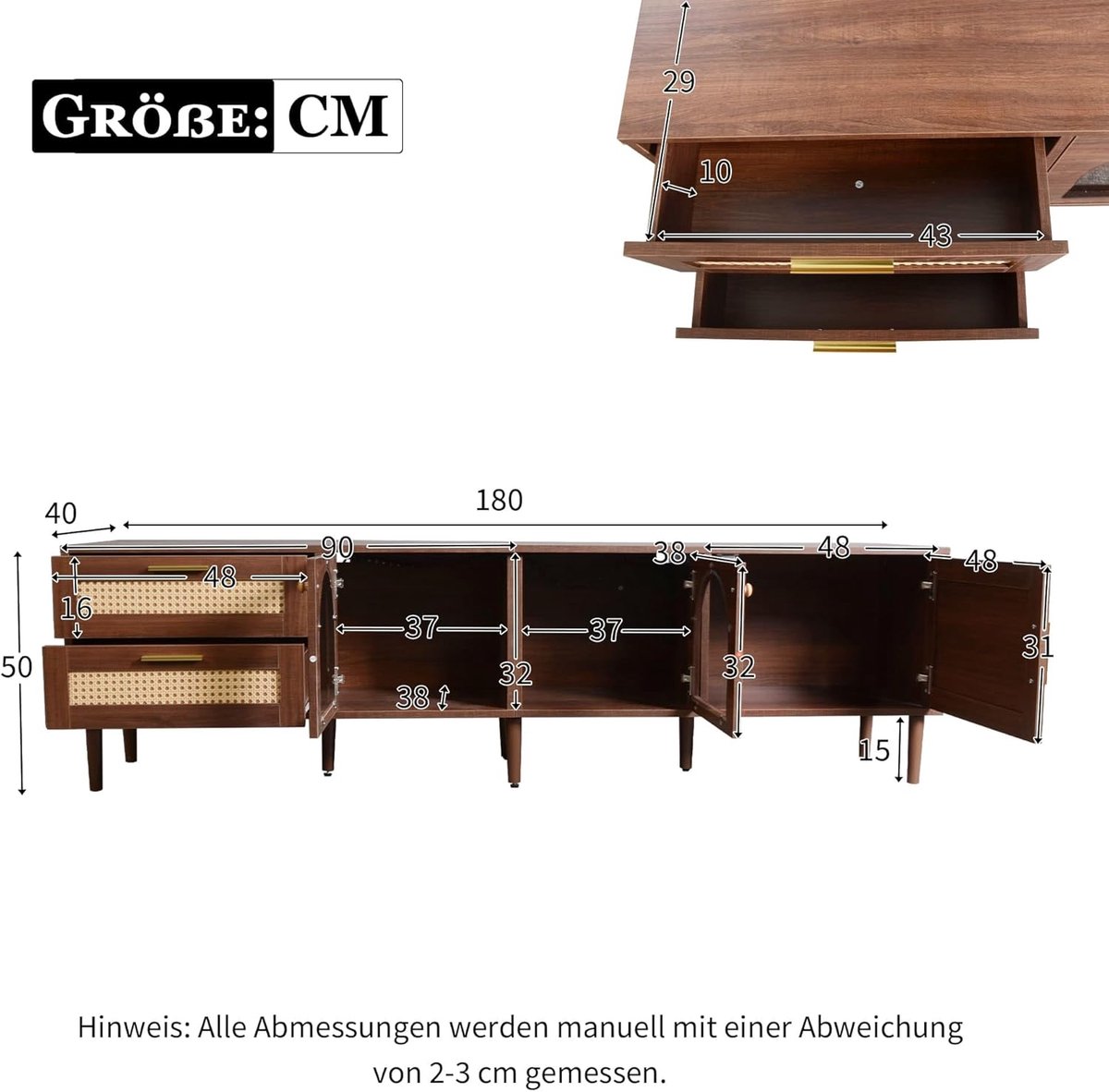 Retro Rotan Tv-meubel Lowboard met - Bruin - Medahomestore