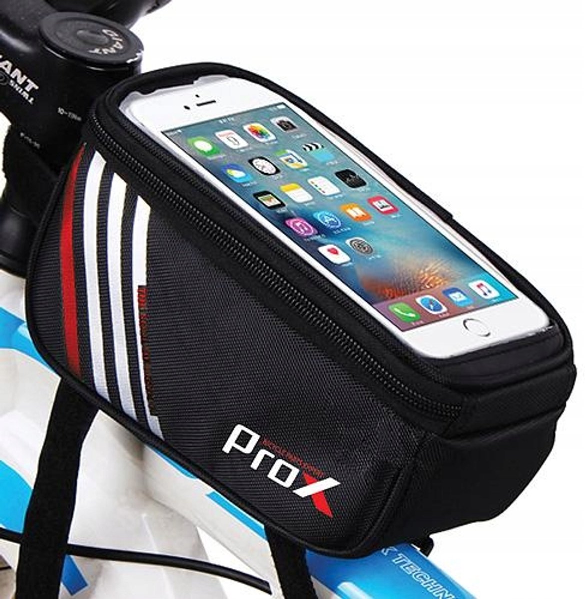 Merkloze Fietstas voor Frame met Telefoonhouder (5,7") - Zwart/Rood