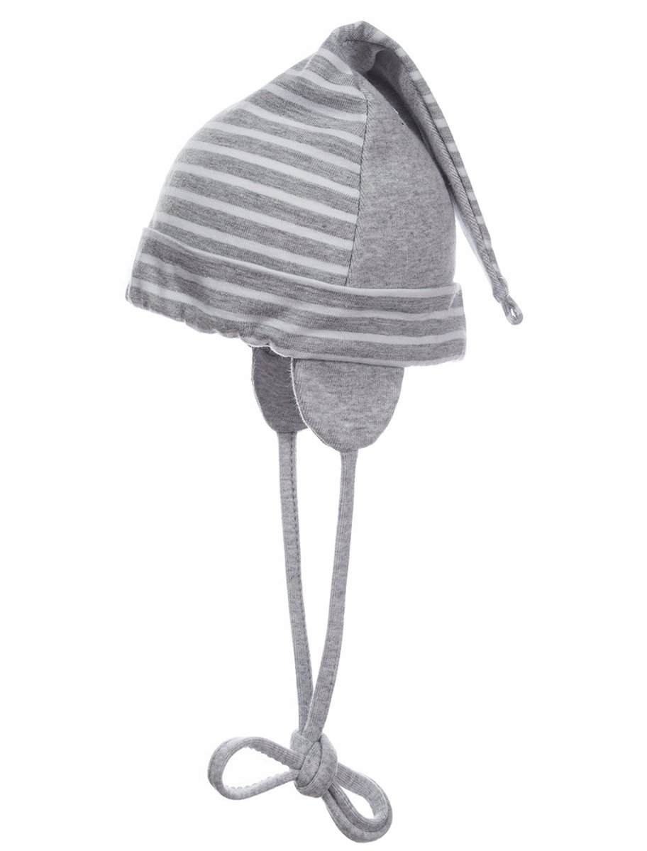 Baby muts grijze gestreepte smurf met oorflappen, maat 47