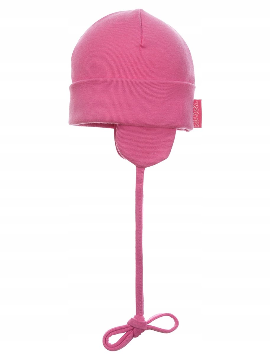 Roze baby muts met oorflappen, maat 45