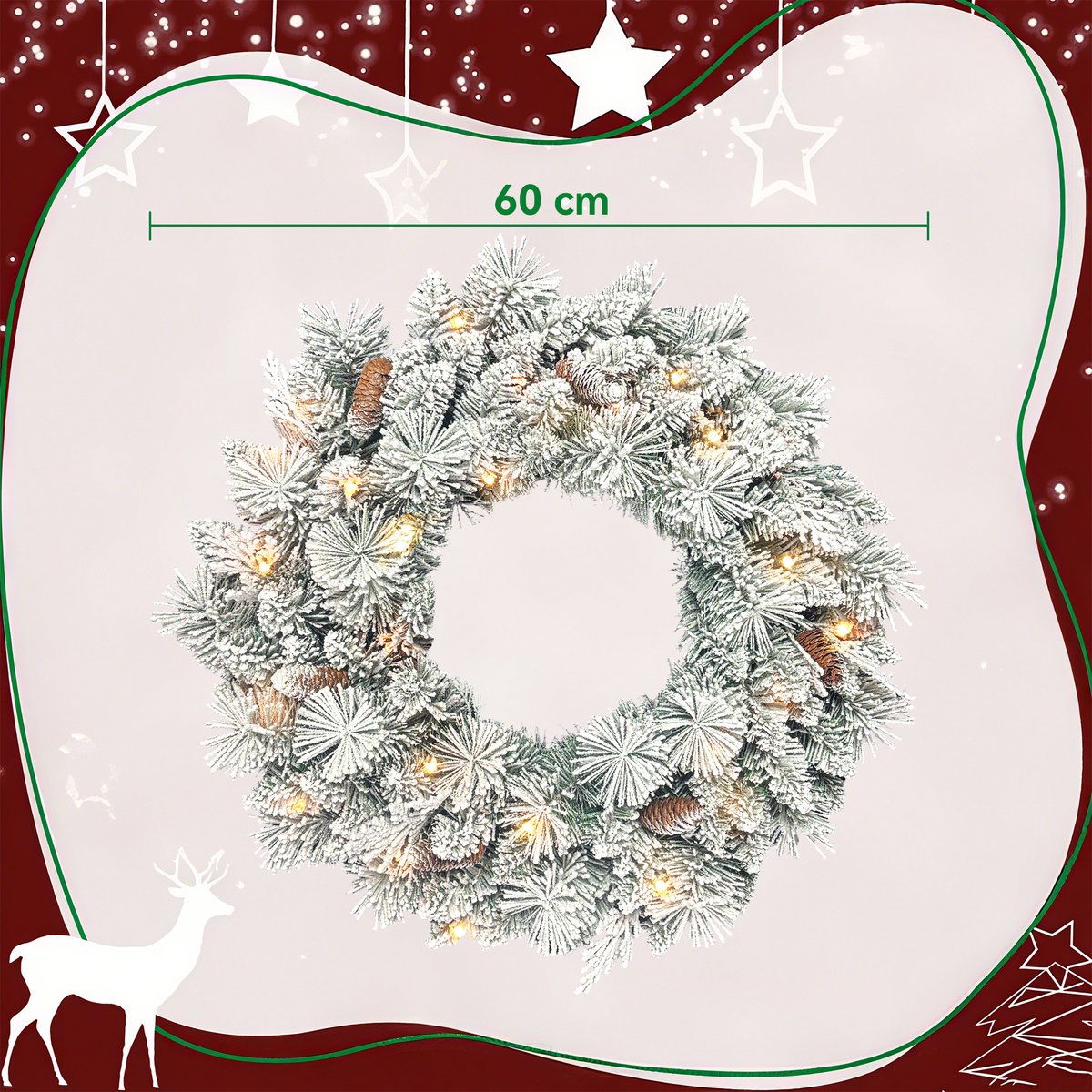 HOMCOM-Kerstkrans-Plastic-60x60x8cm-Vert et blanc