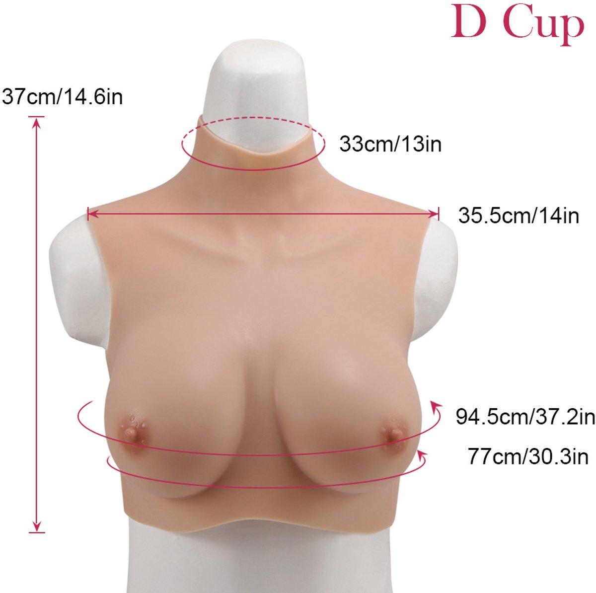 Siliconen borsten- D cup- Nep Borsten- 100% siliconen- 2500 gram -Crosdresser- Travestiet- Cosplay-Breastplate-Travestie- Natuurlijke look-