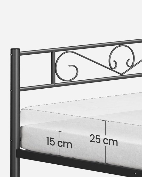 VASAGLE Bed 140 x 200 cm, Guest Bed with Storage Shelves, Double Bed, Metal Bed Frame, Bed Frame, Metal Bed, Easy Assembly, Classic Black RMB094B01