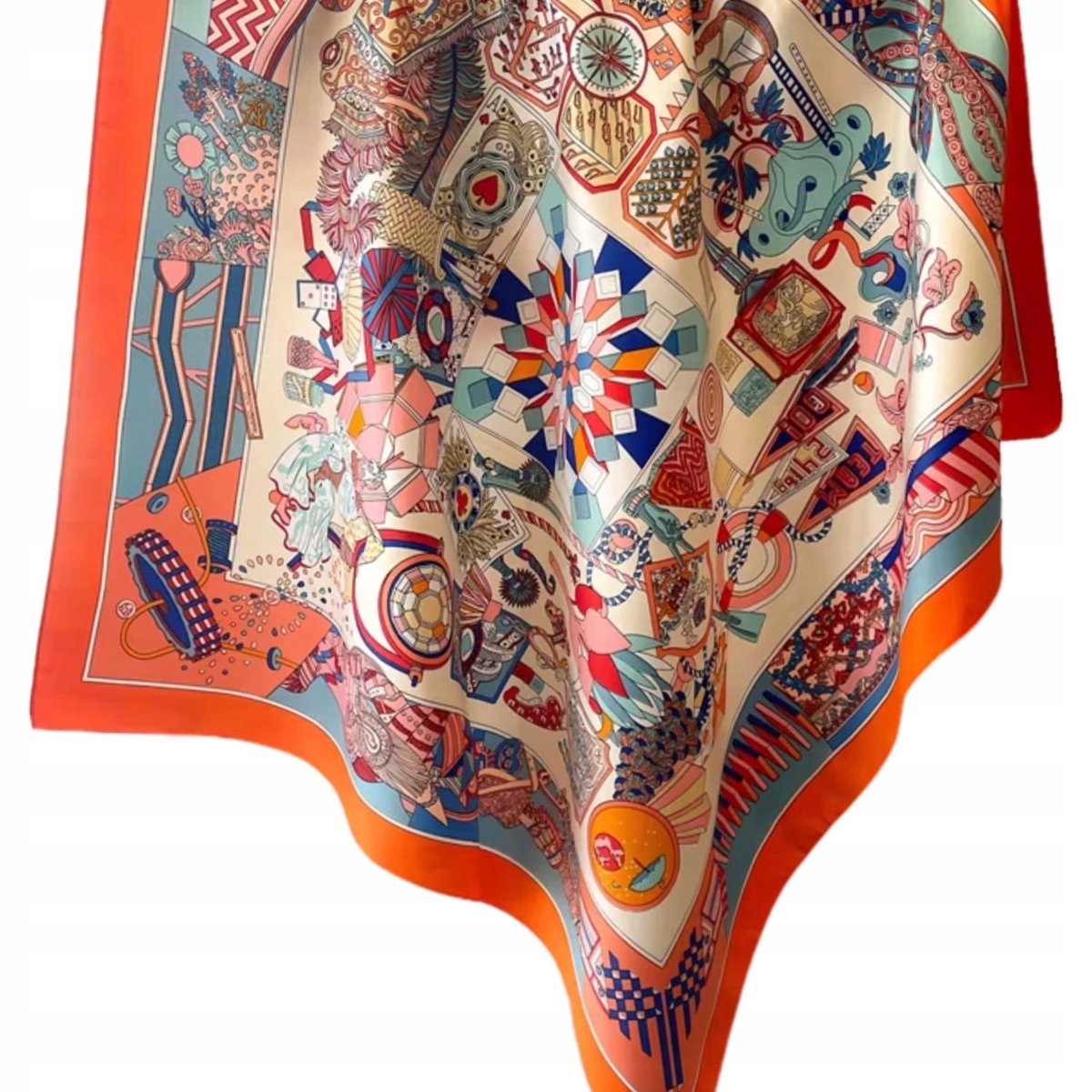 Kamea 90x90 Zijde-effect Sjaal Etnisch Oranje Blauw