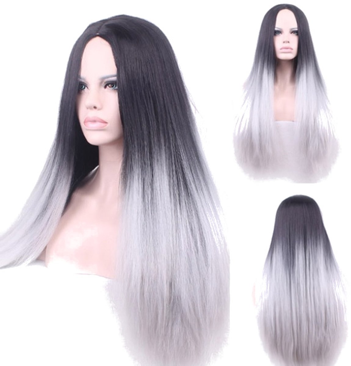 Cosplay Perruque Ombre Grijs Zwart 70cm Synthetisch Haar