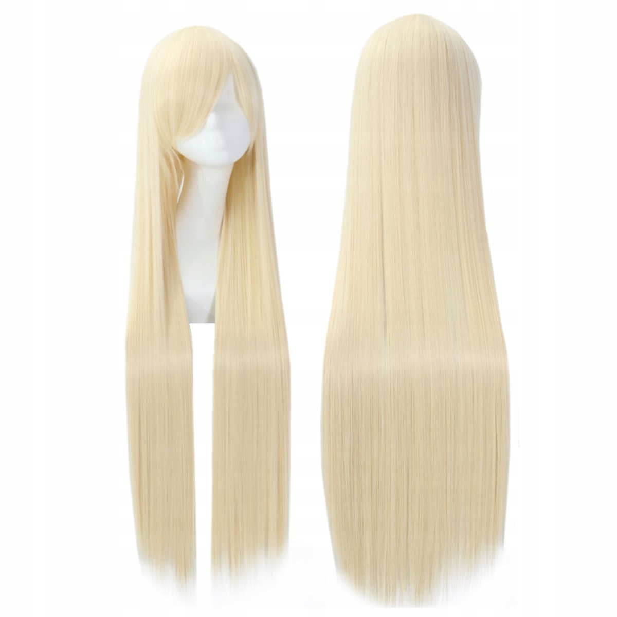 Lange blonde cosplaypruik met pony, stijl haar, 100 cm