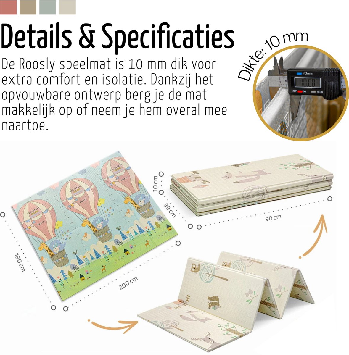Roosly Speelmat Baby - Speelkleed Baby - Inclusief Opbergtas - babygym - kruipmat - playmat - Dubbelzijdig en opvouwbare Foam XPE 180 x 200 cm - speelgoed - Veilig & Zacht - model Balloon — afbeelding 2
