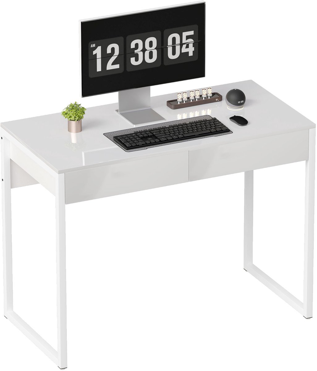 HOMCOM Schrijftafel - Staal, Hout - 100x50x75cm - Wit