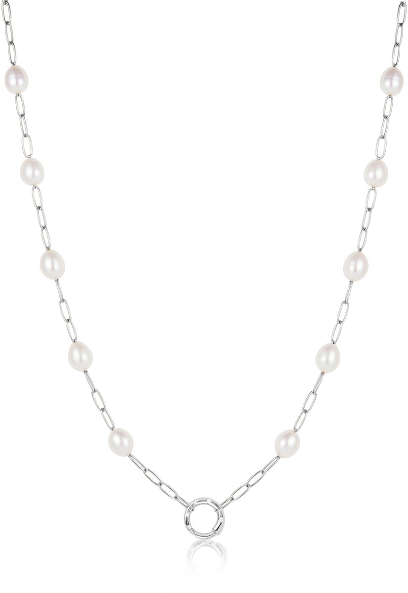 Ania Haie AH N055-03H Pop Charms Dames Ketting - Collier - Sieraad - Schakelketting - Zilver - 925 Zilver - Parel - Anker - Zoetwaterparel - 6 mm breed