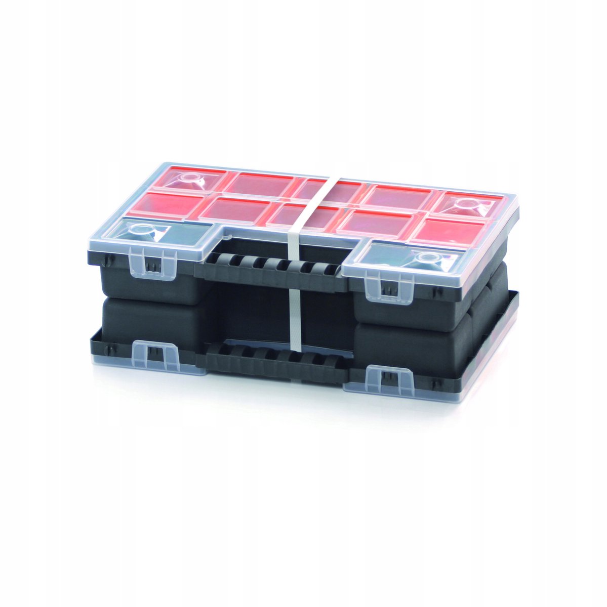 Dubbele Organizer met Deksel - Zwart - 28,7x18,6x10 cm