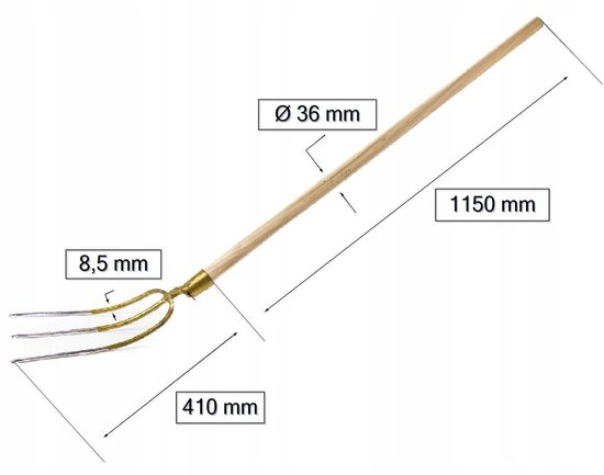 Maan 3-tands mestvork met houten steel — afbeelding 2