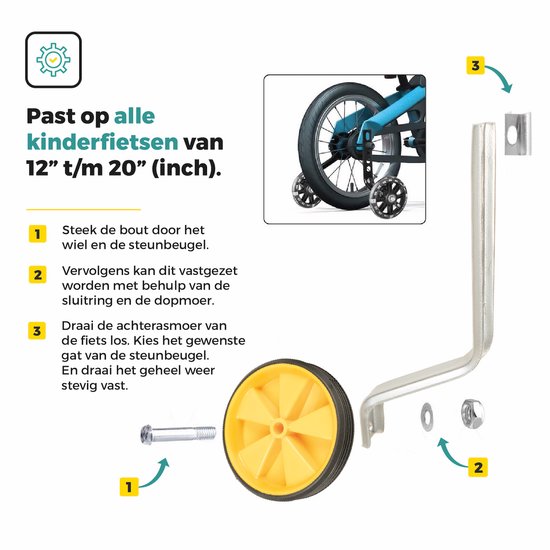 Voltano Zijwieltjes – Geel – 12-20 Inch - Zijwielen Voor Kinderfiets — afbeelding 4