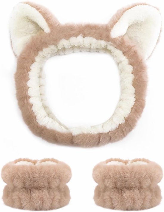 Bandeau - Bandeau nettoyant visage - Bracelet - Ensemble de bandeaux de massage trois pièces - Bandeau doux pour chat pour les soins du visage, le sport et la détente