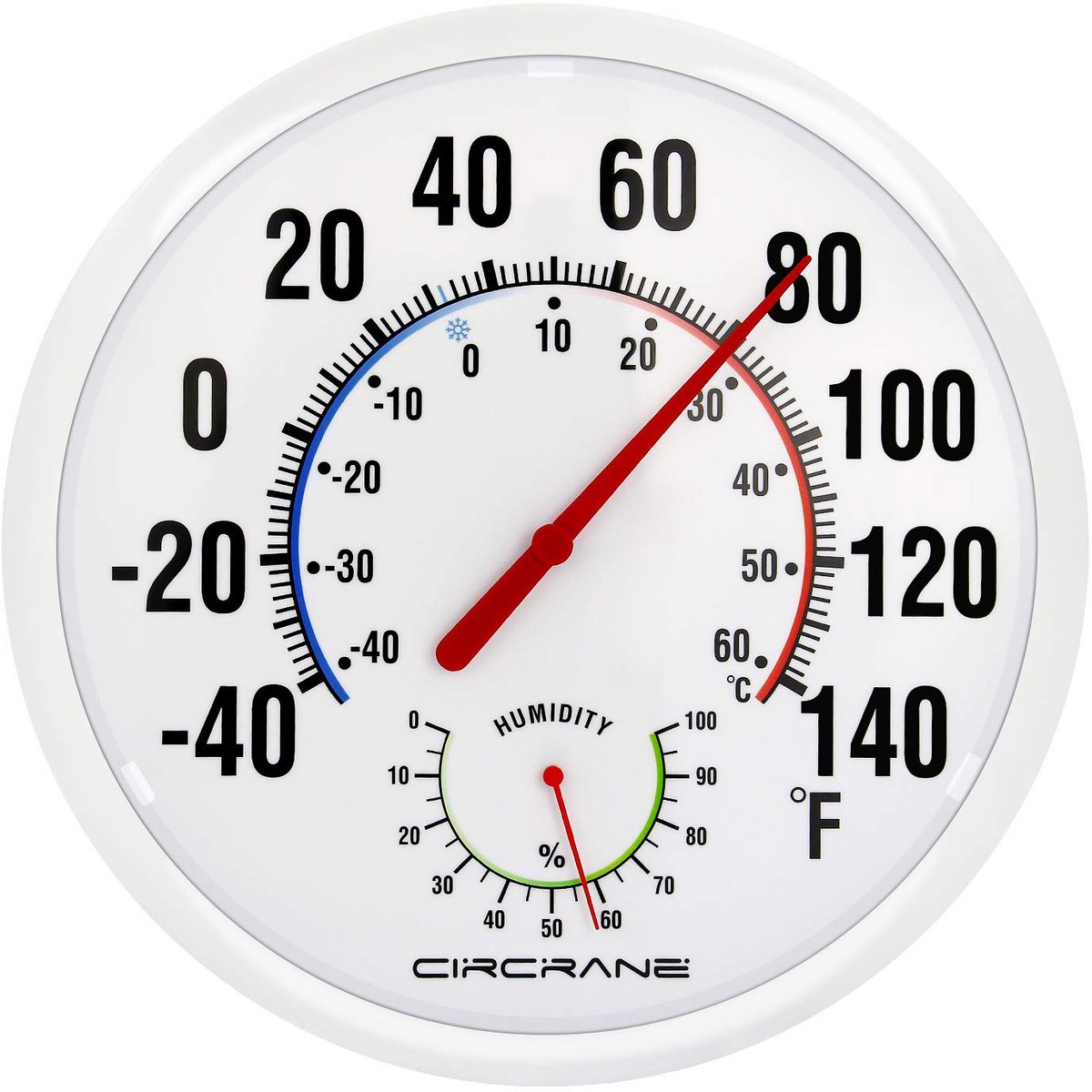 Ronde Buiten Binnen Thermometer Hygrometer 13,25 inch - Grote Weergave Zonder Batterijen