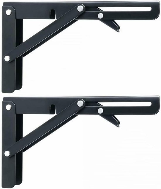 2x Opvouwbare Steunen voor Tafel of Plank - Camper Wandmontage, Zwart (200x115mm) — afbeelding 4