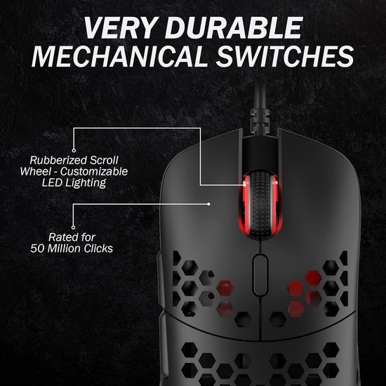 Ultra Lichte Gaming Muis met Honingraat Shell - 63g, Programmeerbare Knoppen en RGB Verlichting — afbeelding 4
