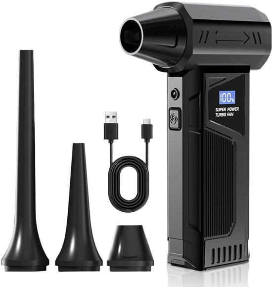 Autostofzuiger, draadloze pneumatische stofafzuiger met turbojetventilator, 4 regelbare snelheden, multifunctionele turbojetventilator, geschikt voor het reinigen van computers, toetsenborden, auto's, gevallen bladeren en stof.