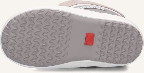 Zool van een beige Bergstein regenlaars met een visgraat profiel en rode maat 26.