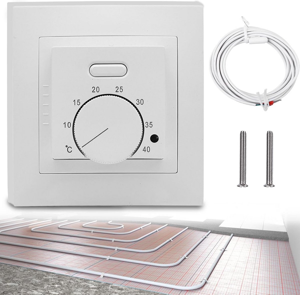 Analoge Kamerthermostaat voor Elektrische Vloerverwarming met Sensor - Wit