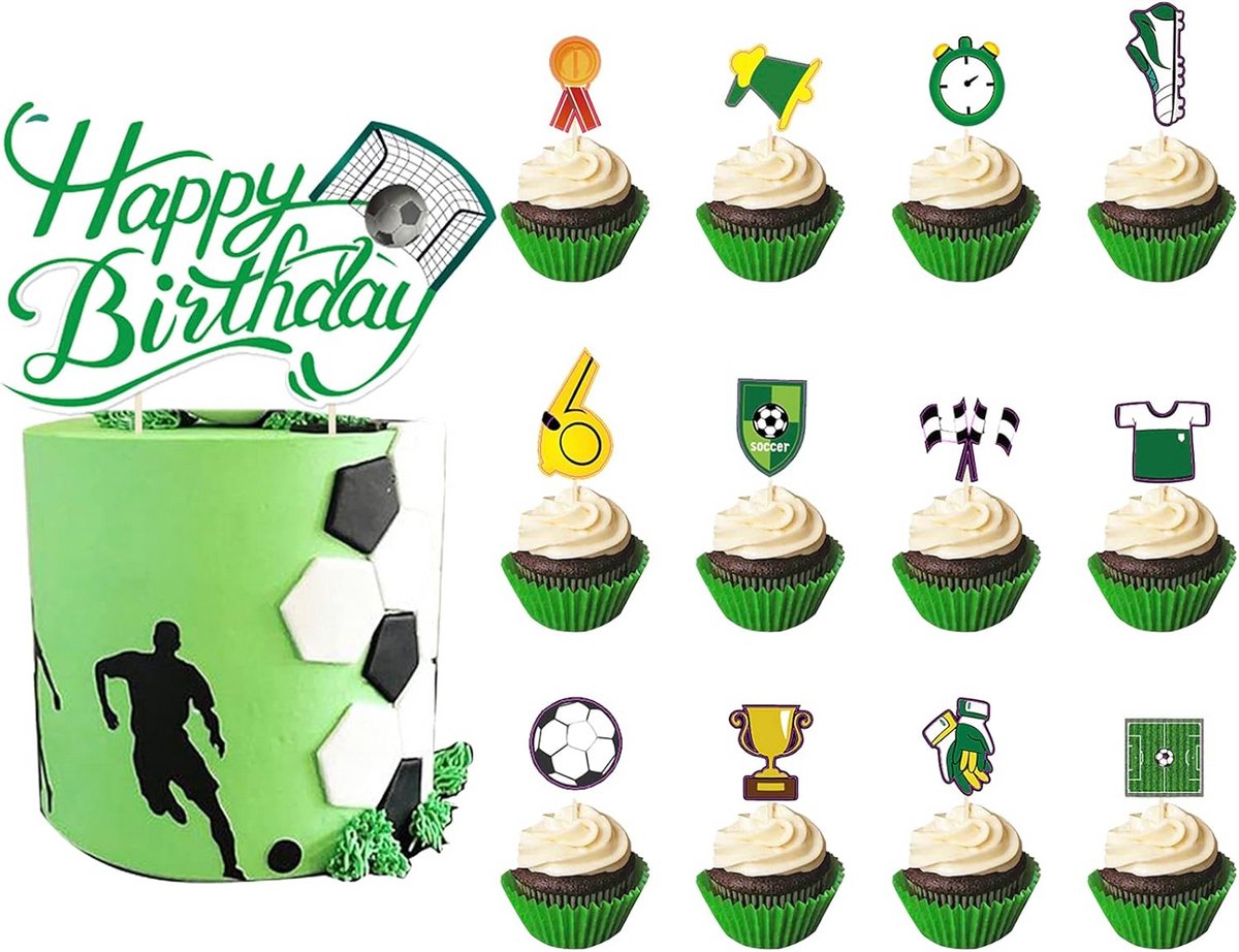 25x Voetbal Taart Toppers voor Cupcakes en Feestdecoratie - Verjaardag en Sportfeest