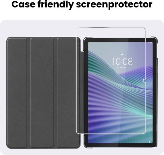 Case friendly screenprotector naast een opengeklapte tablet hoes.