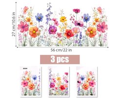 Vensterafbeeldingen lente decoratie - 3 zichtbare bloemen raamafbeeldingen met bloemenmotief - statische raamstickers zelfklevend - bloemige raamdecoratie voor lente en zomer