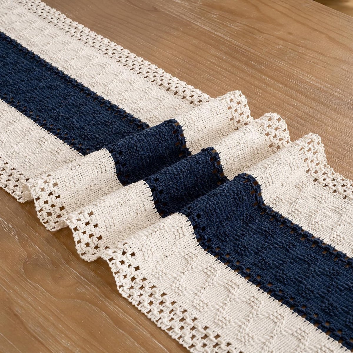 Stunq® Tafelloper Boho macramé tafelloper 30 x 140 cm geweven katoenen vlas tafelloper landhuisstijl tafelkleed met handgemaakte kwasten gehaakt kant mesh tafelloper voor eetkamer thuis decoratie herfst