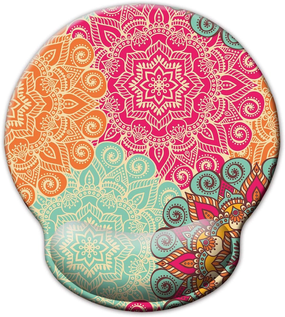 Stunq® Pure Black Muismat met polssteun, ergonomische polssteun, comfortabel traagschuim, anti-slip polskussen voor computer en kantoor, 25 x 23 cm, mandala