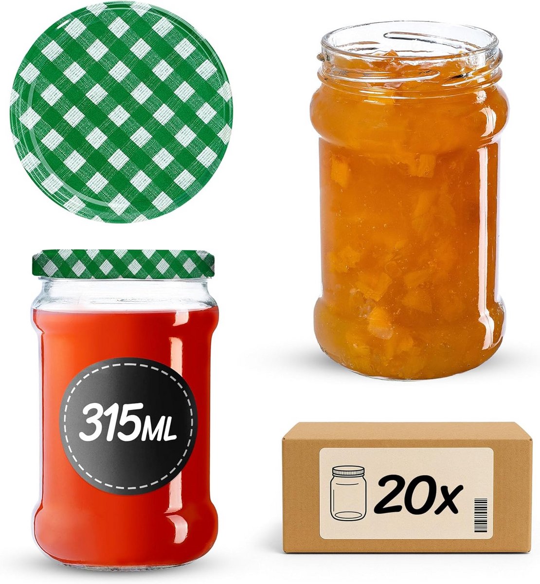 Set van 20 kleine inmaakpotten 315 ml met deksel voor jam en honing, luchtdicht