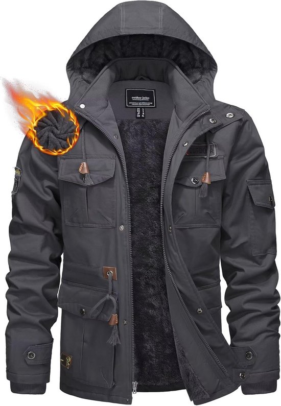 Vintage Zand Gewassen Streetwear Cargo Jack Heren Afneembare Capuchon Geërodeerd