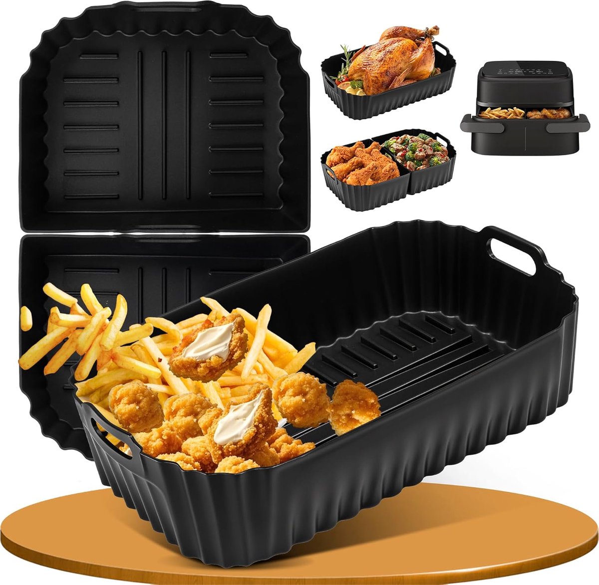 Airfryer Siliconen Vorm - Bakvorm Accessoires - Gemakkelijk Schoonmaken - Voedselveilig Materiaal - 3 Stuks 7.1L - Zwart