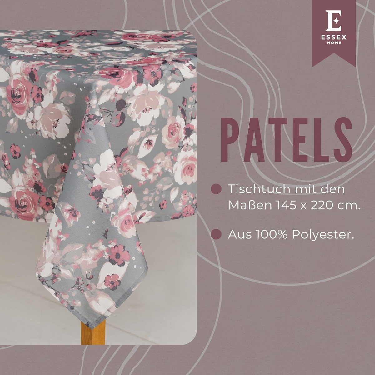 Tafelkleed Patels Grijs Bloemmotief 145 x 220 cm Afwasbaar Polyester