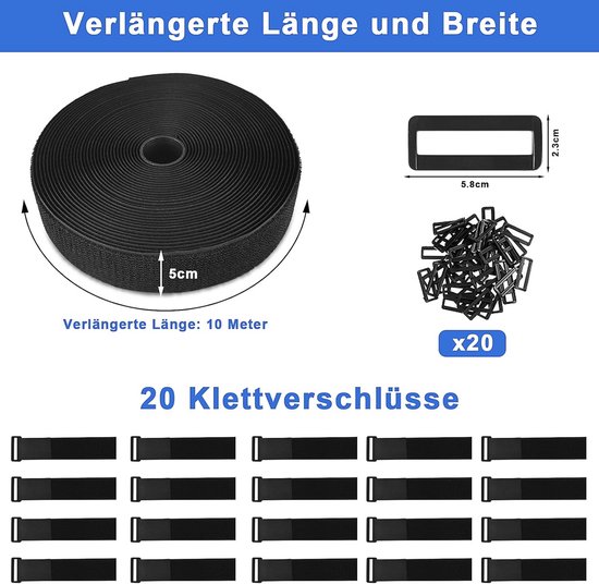 Back-to-back klittenband op de rol, 2,5 m, 20 mm breed, voor netjes kabelbeheer, vuurvast volgens UL94-V2