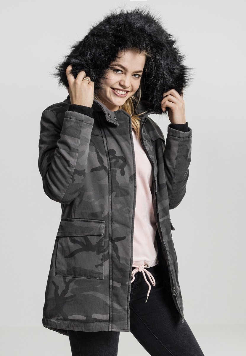 Urban Classics Parka jas -L- Overdyed Camo Zwart