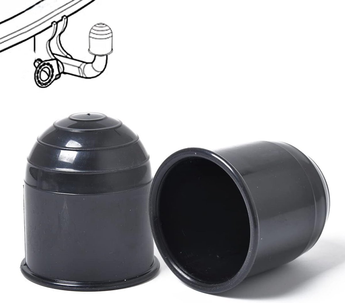 Famanu - Set van 2 trekhaakdoppen, Ø50 mm, zwart kunststof, universeel