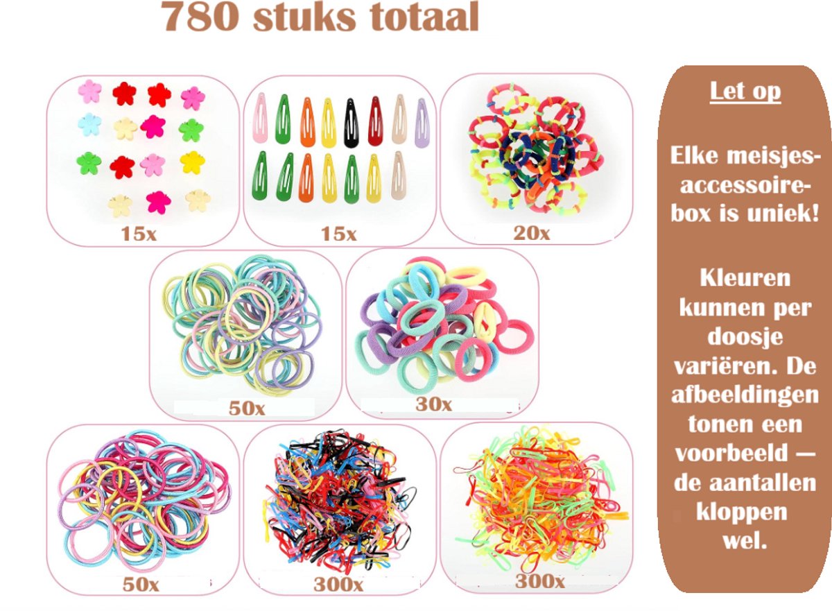 Meisjes Accessoires Giftbox – 780-delige Haaraccessoires Set - Haarelastiekjes - Clips, Speldjes & Elastiekjes - Kleurenmix — cadeau in Mode & Accessoires - foto 6