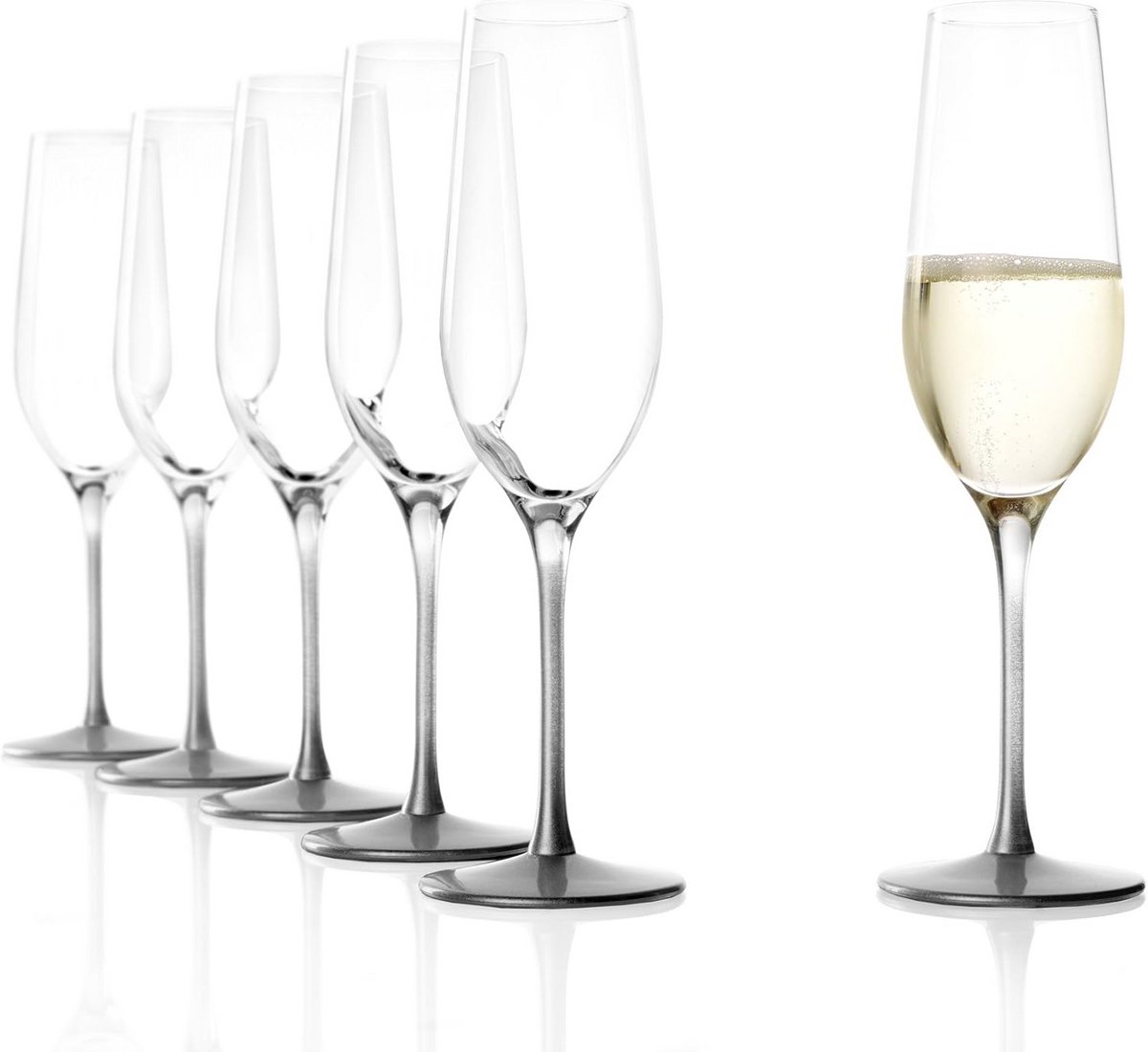 Set van 6 Kristallen Champagneglazen Event 195 ml - Zilveren Accent - Vaatwasmachinebestendig