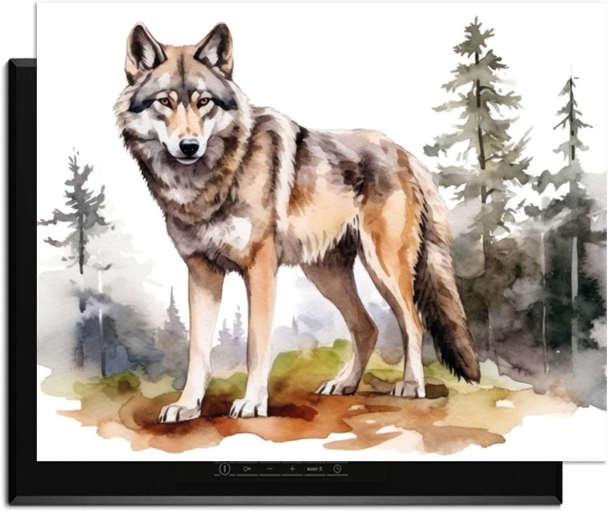 KitchenArt - Wild Wolf - Inductie Beschermer - 77x51 cm - Kookplaat Beschermer - Luxe Afdekplaat Inductieplaat - Anti-slip & Oprolbaar - Beschermmat Inductiekookplaat