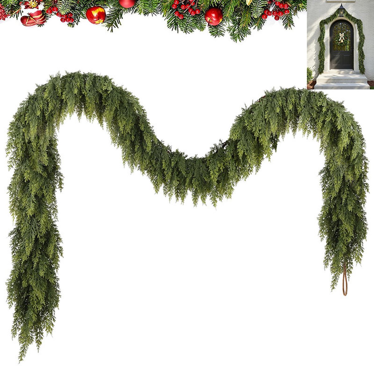 Kerstkrans van cederhout - Realistische, zachte en dikke dennentakken - Kunstmatige groene