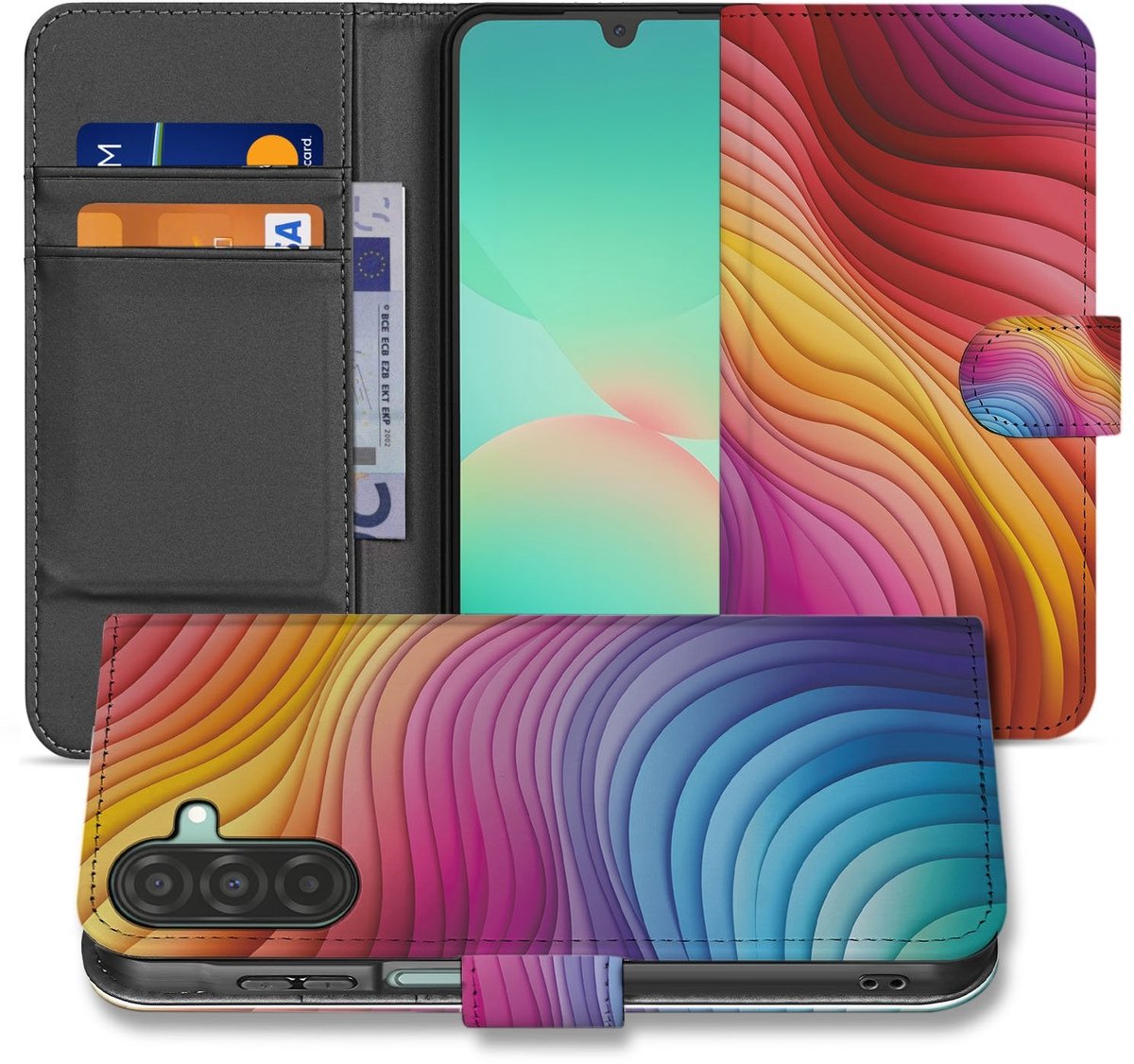 Book Case Hoes Regenboog Voor Samsung Galaxy A17 PU Leer Pasjes