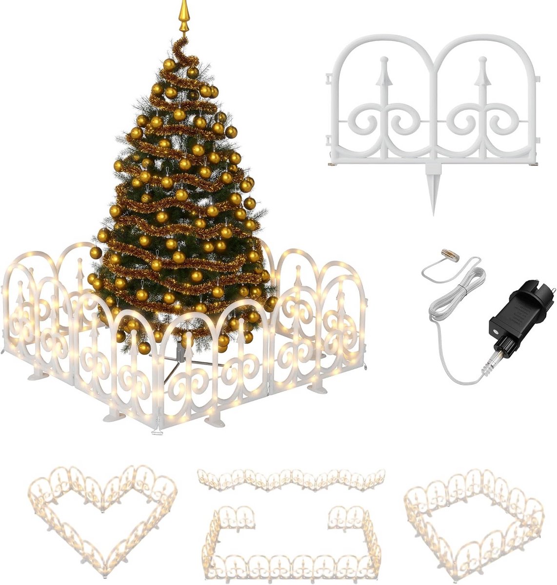 Kerstboomhek met verlichting - Verlichte omheining - Feestelijke decoratie - 8 lichtmodi - 15 meter boog - Warm wit