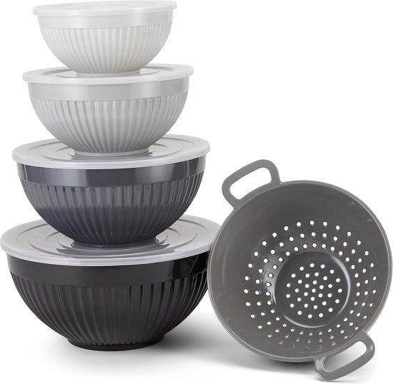 5-delige Emaille Kommenset Met Deksel, Geëmailleerde Metalen Mengkommen Voor Het Serveren Van Muesli Ijs Salades Voorbereide Kom Voor Snoep