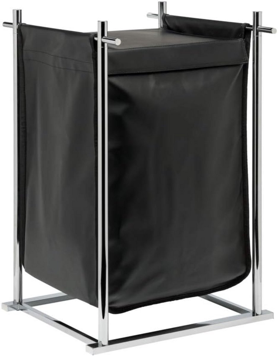 Vrijstaande wasmand 60L zwart met RVS accenten
