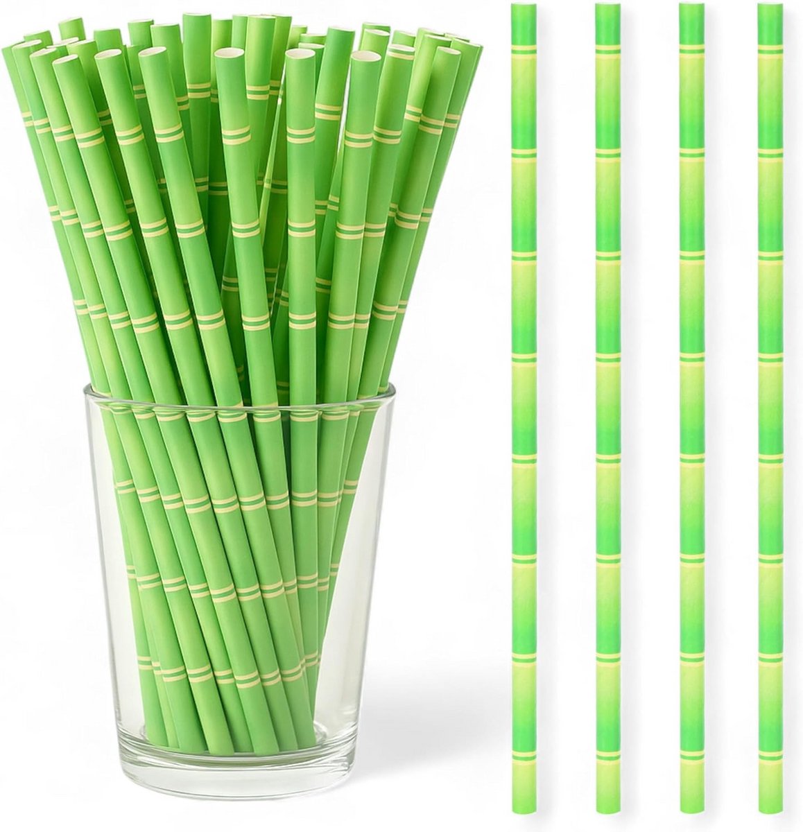 Biologisch Afbreekbare Papieren Rietjes met Bamboe Print voor Feestjes - 100 Stuks