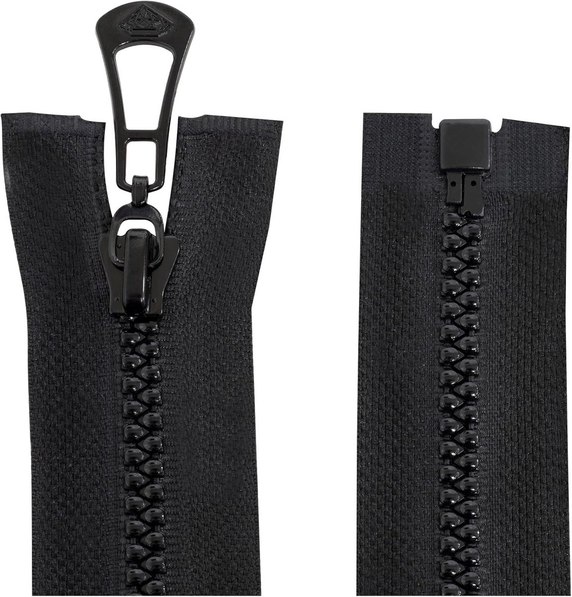 Set van 2 Zelfborgende Scheidbare Ritssluitingen Nr. 5, 50 cm, Zwart Metaal