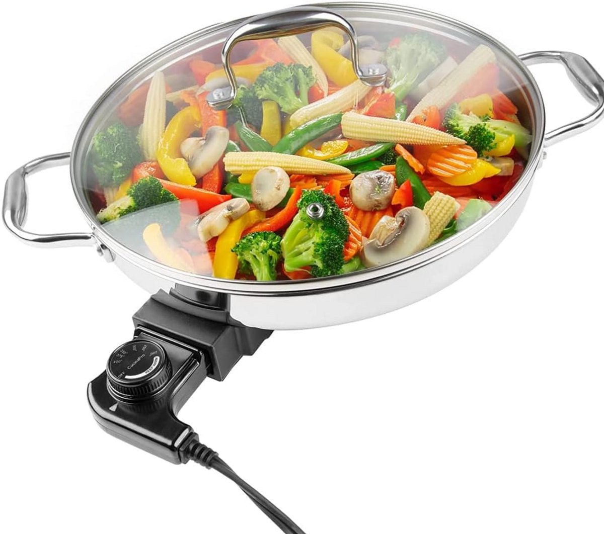 Elektrische Koekenpan RVS met Deksel – 30,5 cm Rond – Verstelbare Temperatuur