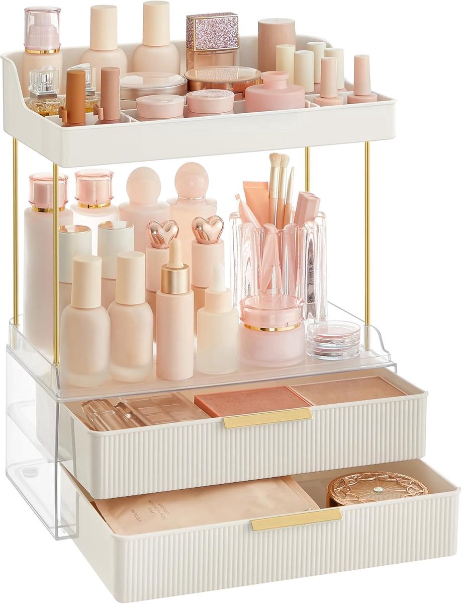 Stunq® Stijlvolle Vierlaagse Organizer voor Cosmetica en Accessoires in Wolkenwit