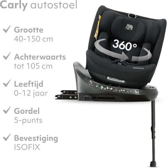 Deryan Carly Luxe Autostoel i-Size - 360° Draaibaar - Isofix - Zwart van Deryan — afbeelding 2