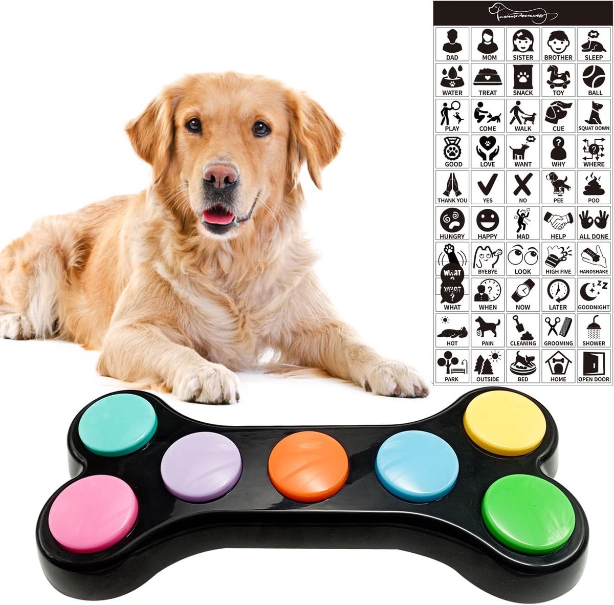 7 in 1 Honden Communicatie Knop met 50 Stickers - Leer uw Hond Spreken - Luide en Duidelijke Trainingstool