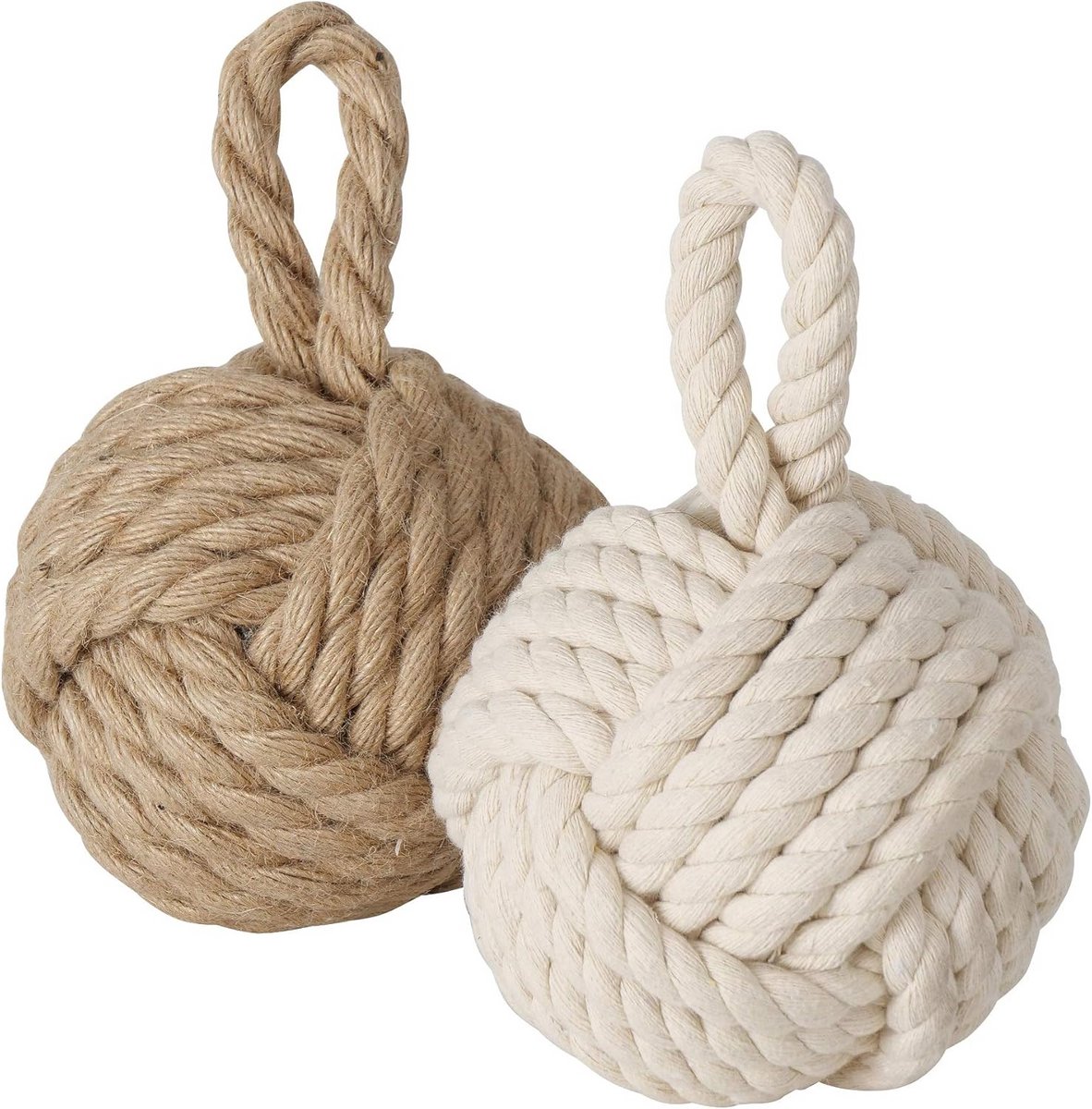 Set van 2 natuurlijke jute deurstoppers - lichtbruin en naturel wit - 23 cm hoog